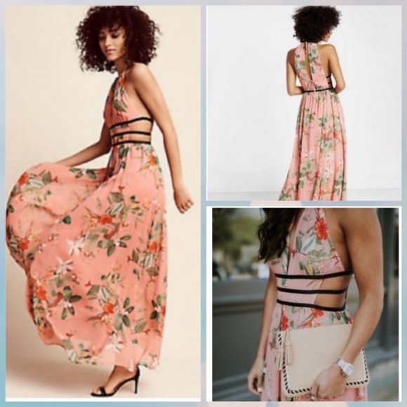 Express Dresses & Skirts - Plunging neckline and back floral maxi